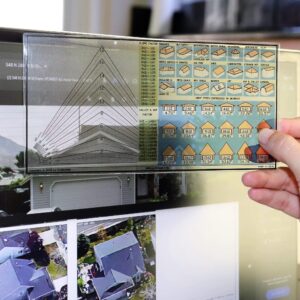 Roof pitch gauge, EJ3Design roof measurement report with accurate roof, wall, and gutter dimensions for contractors and homeowners.