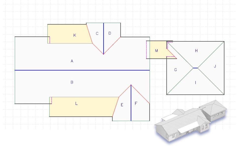 EJ3Design roof measurement report with accurate roof, wall, and gutter dimensions for contractors and homeowners.